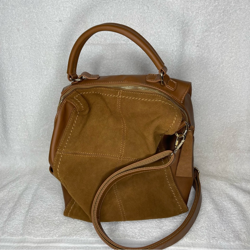 Moda Luxe Womens Handbag Tan Leather Suede Backpack Straps and Handle Lined